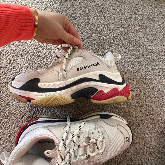 Balenciaga White and Black Triple S Sneakers - Picture 3 of 8